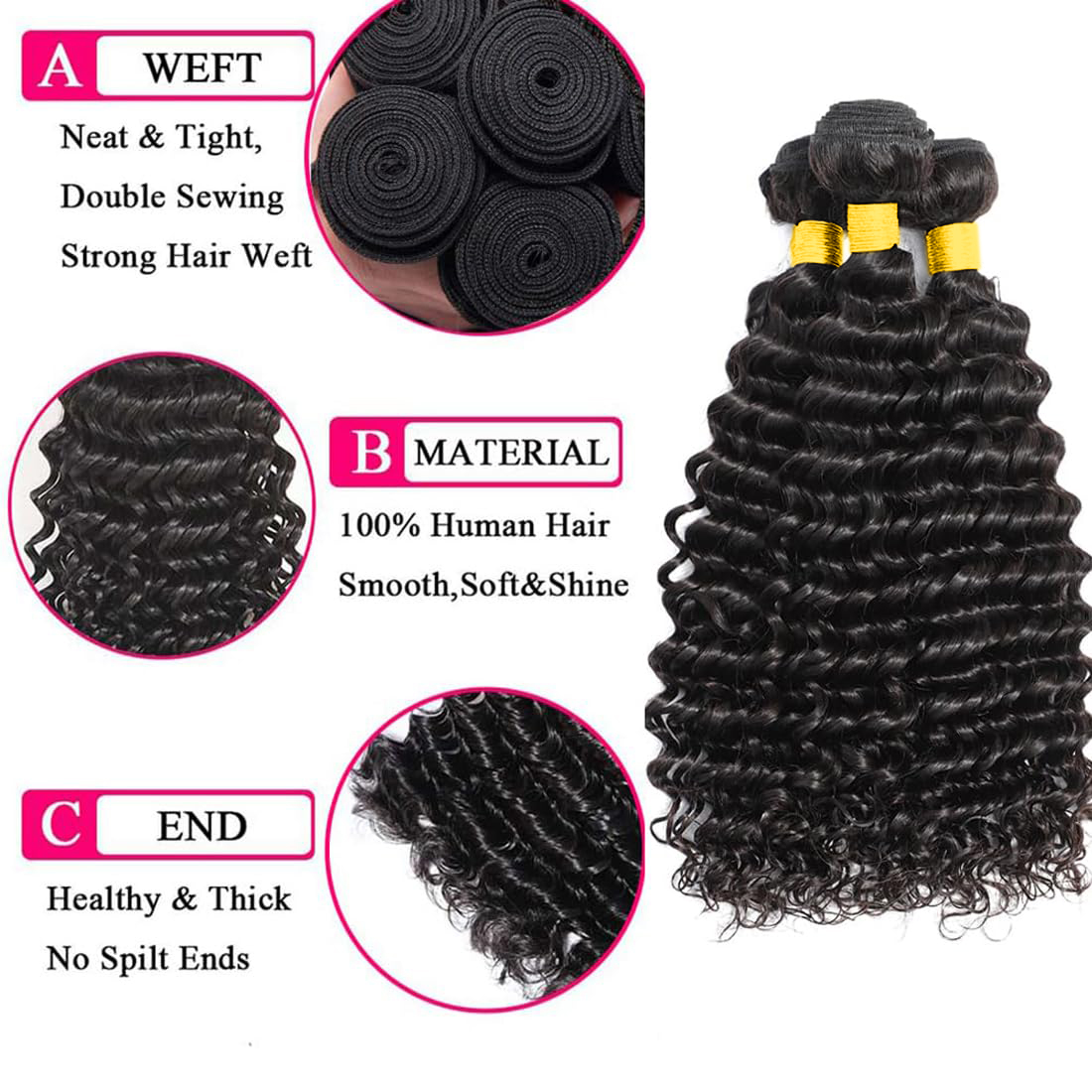 100% Brazilian Virgin Human Ha - Deep Wave 3 Bundles With Closure review and price